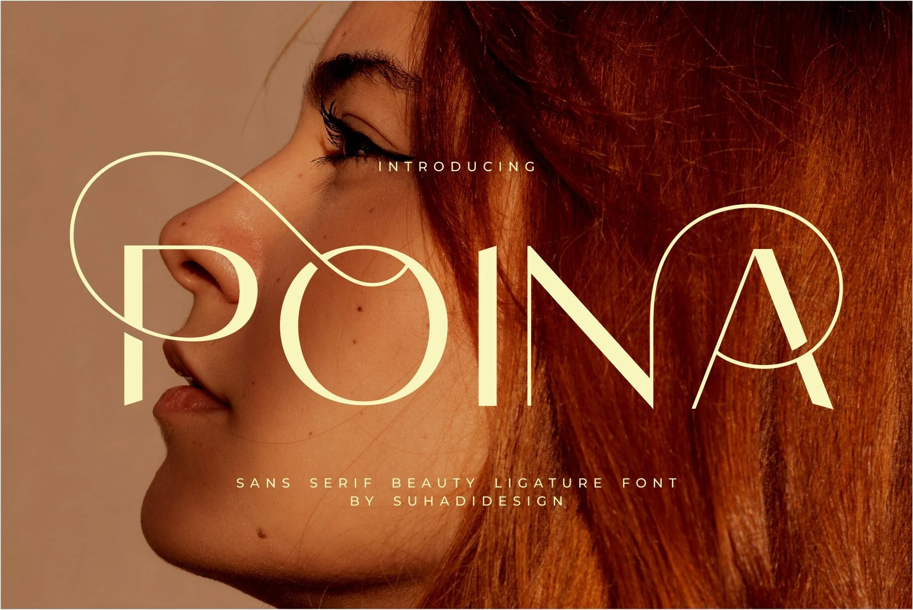 Poina Font preview with minimalist ligature lettering and circular looped capitals for beauty branding