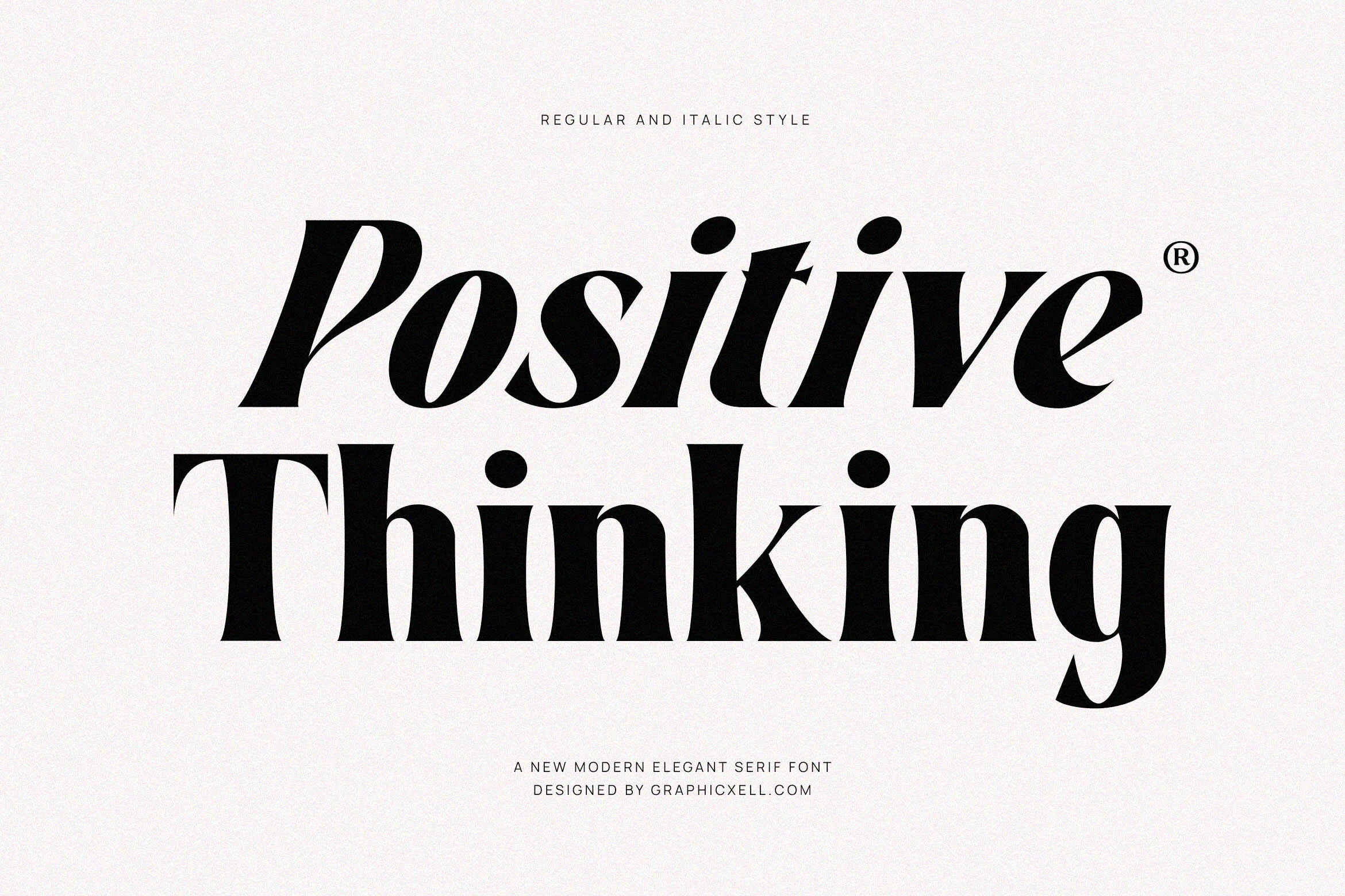 Positive Thinking Font preview with bold high-contrast serif lettering and italic style