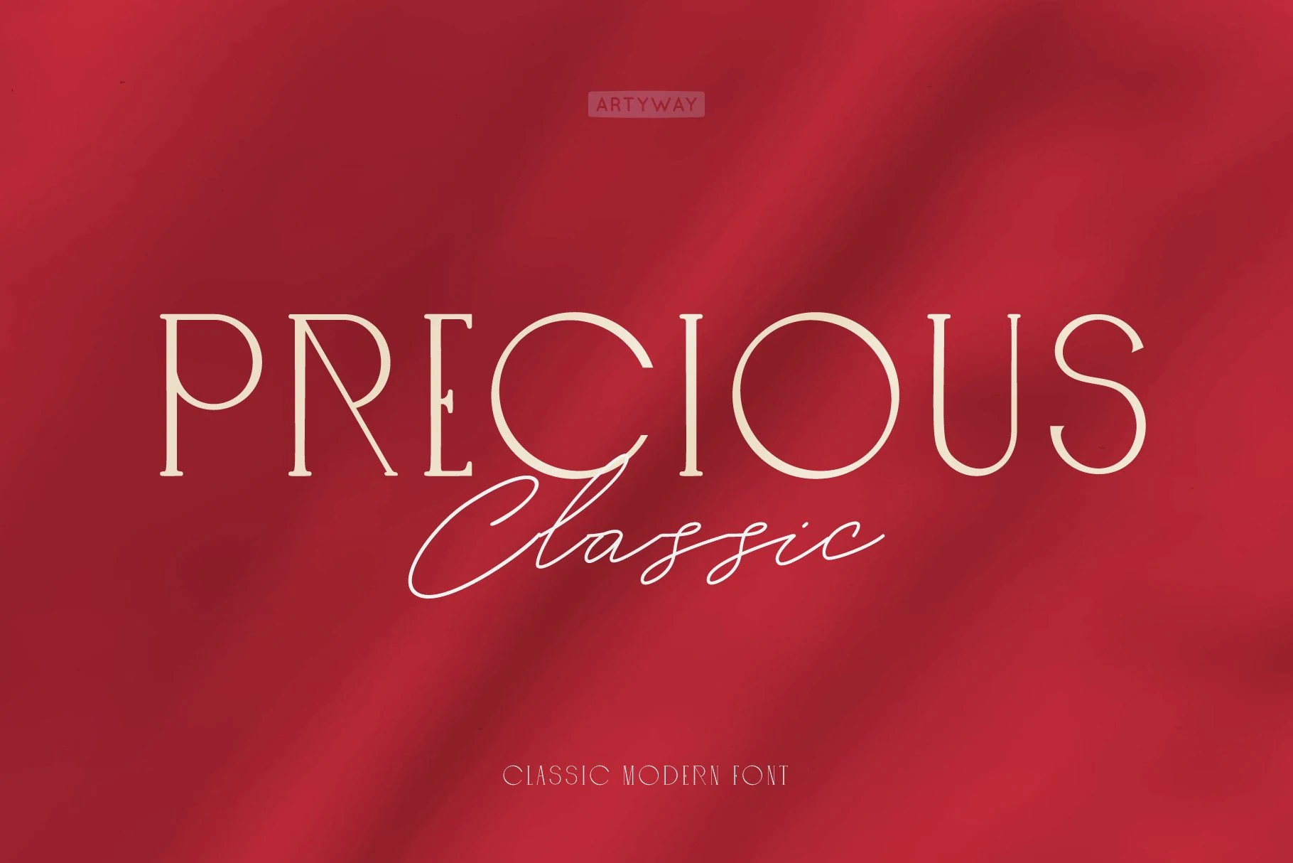 Precious Font preview with thin serif capitals and elegant handwritten script lettering