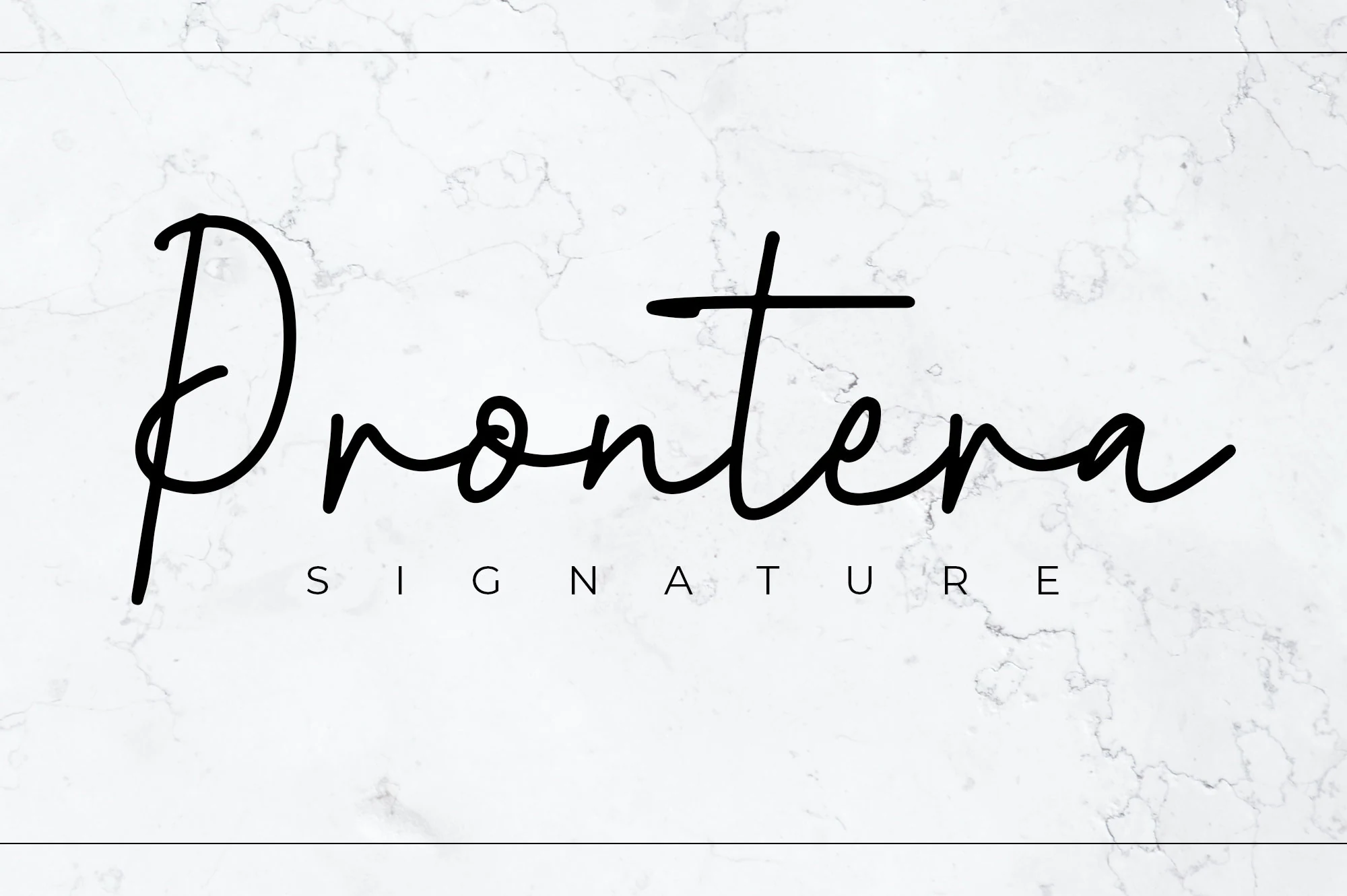 Prontera Signature Font preview in thin black signature script with flowing monoline strokes