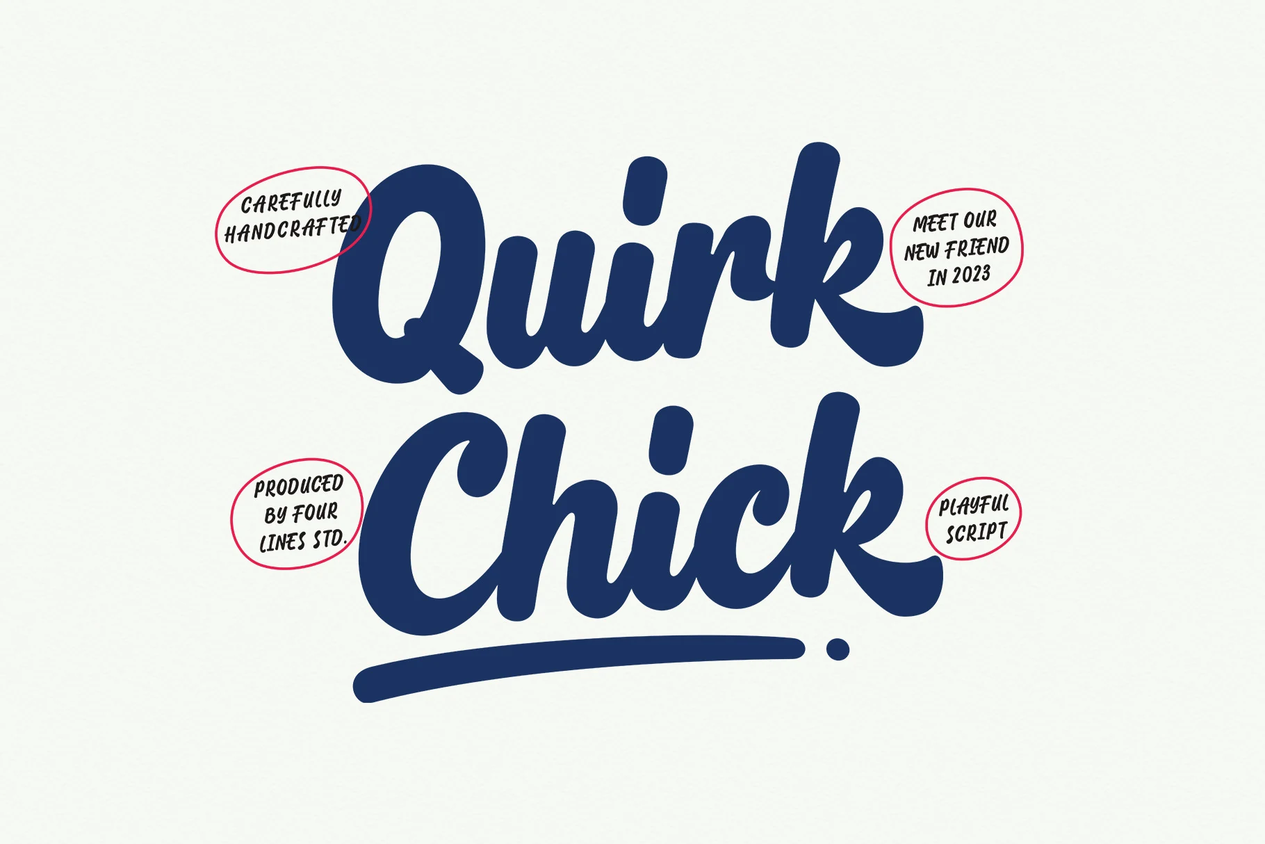 Quirk Chick Font bold navy playful script with thick rounded letters