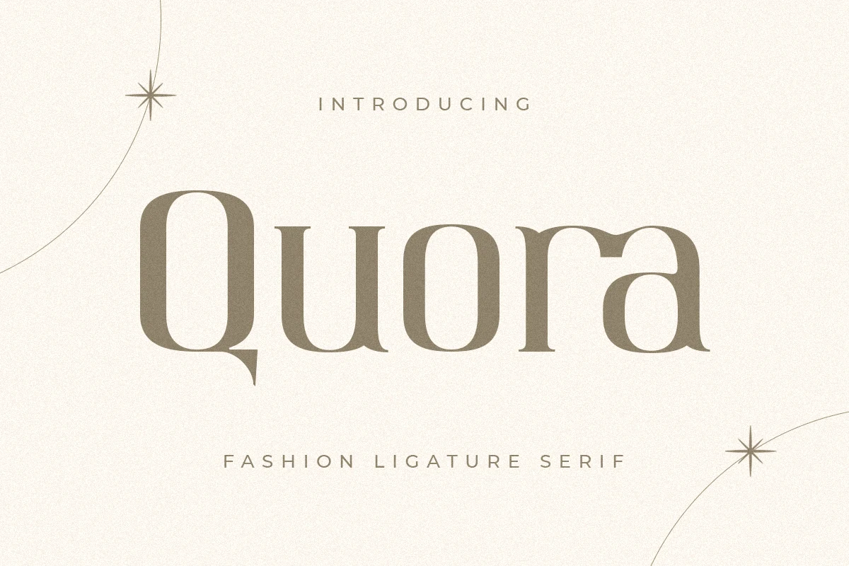 Quora Font preview with elegant taupe serif lettering and a long Q descender