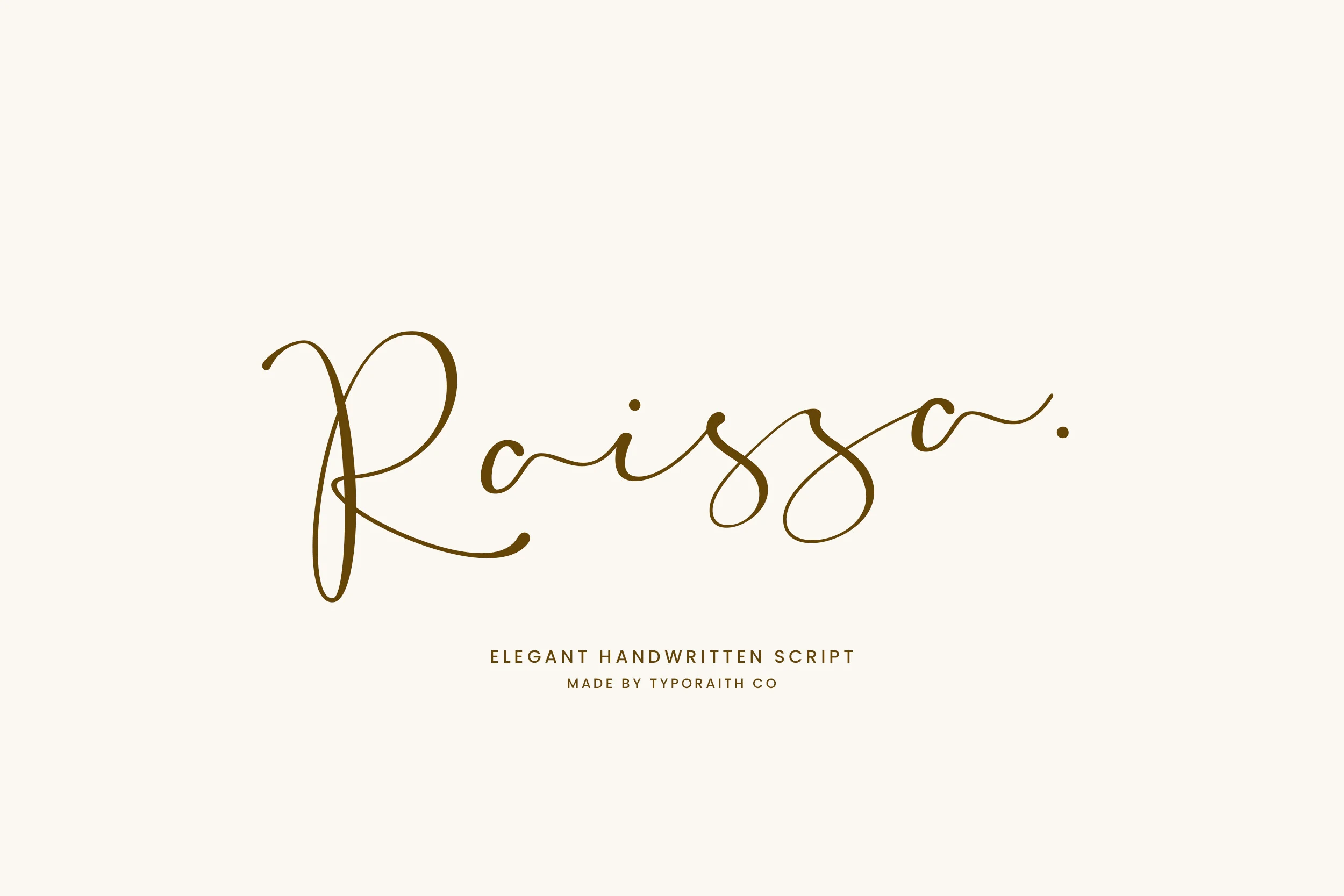 Raissa Font thin brown handwritten script with an oversized looped R and delicate swashes