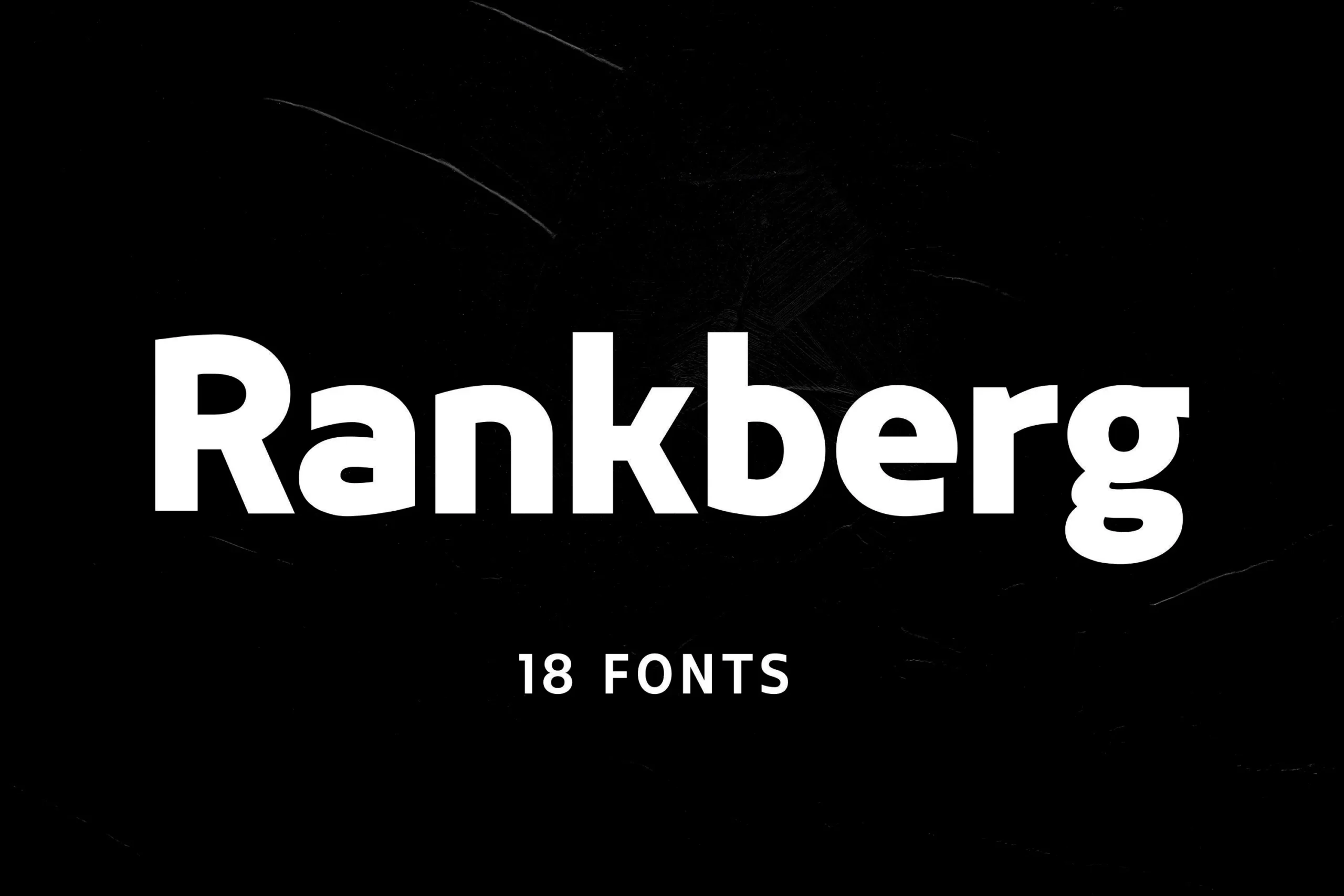 Rankberg Font preview in heavy bold sans serif lettering with white text on a black background