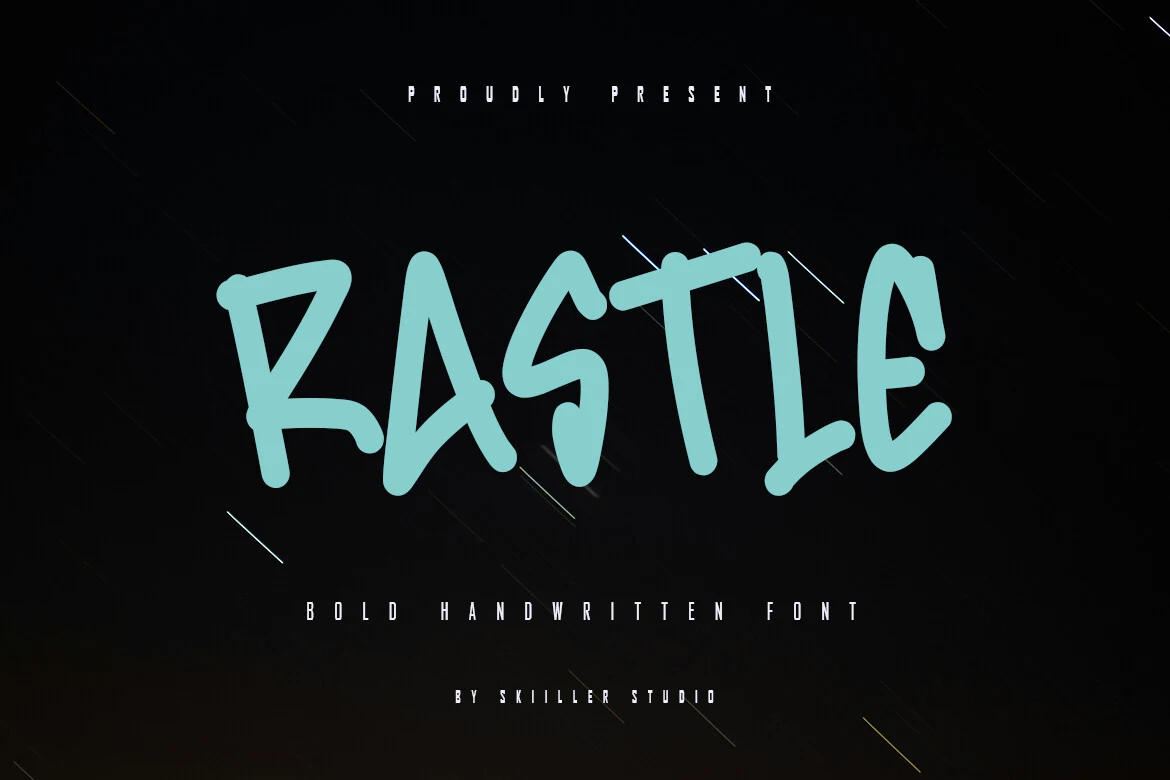 Rastle Font preview with bold turquoise angular handwritten letters