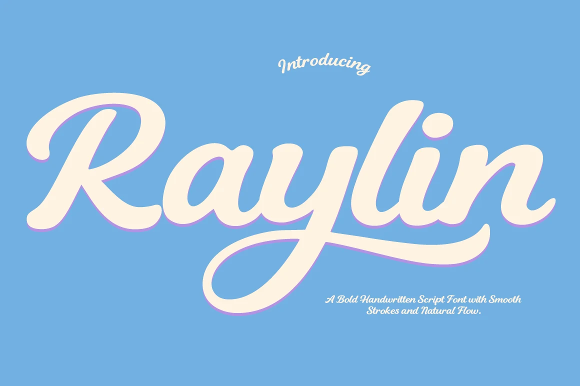 Raylin Font preview in bold cream script with rounded strokes and a long swash