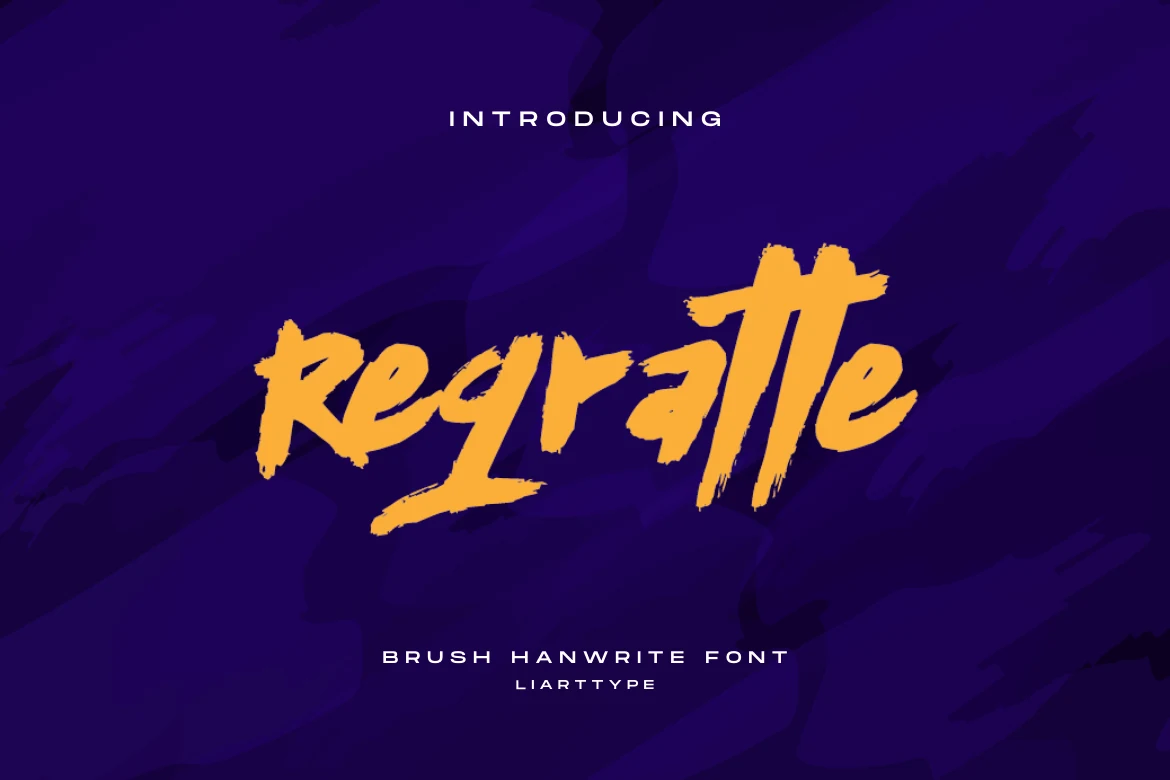 Regratte Font preview with orange marker-style brush lettering, rough edges, and casual handwritten shapes