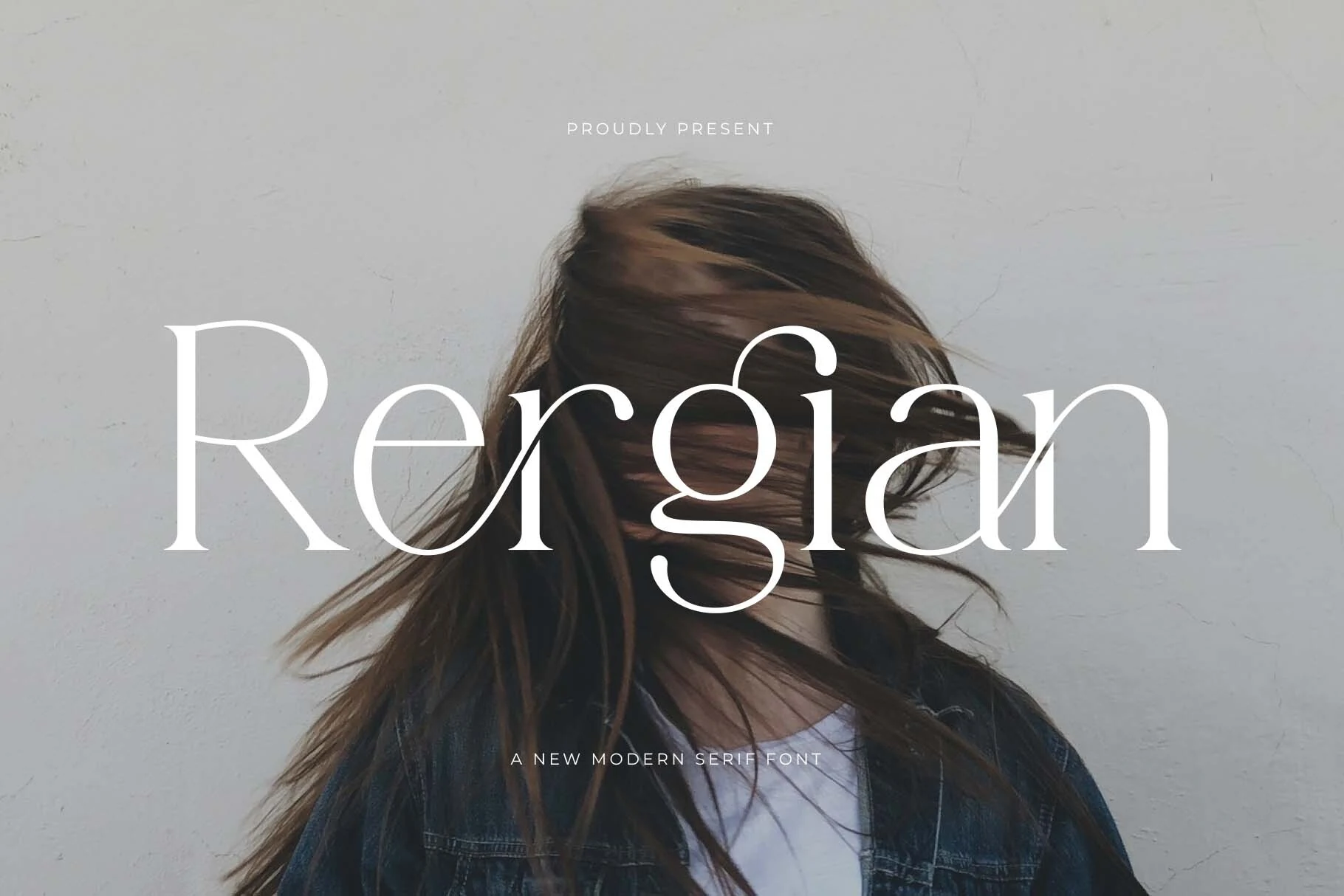 Rergian Font preview in elegant white serif lettering with elongated curves