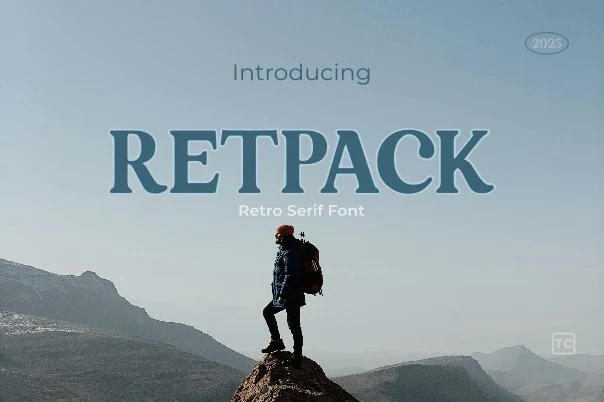 Retpack Serif Font preview in bold retro serif lettering with soft curves and sturdy serifs