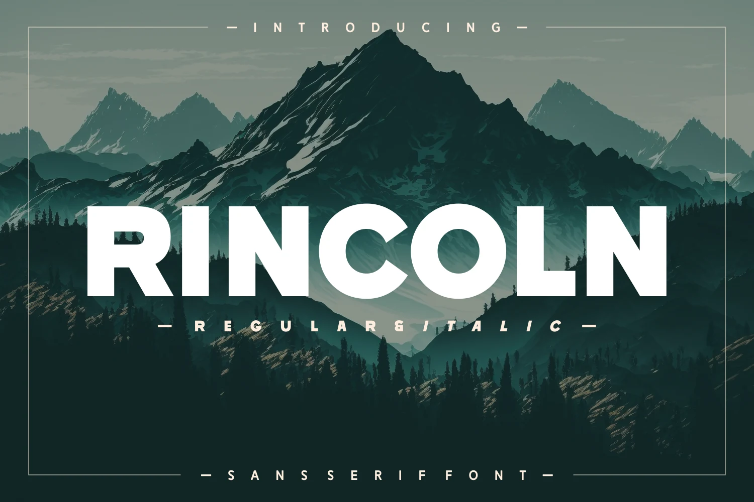 Rincoln Font preview in bold white geometric sans serif capitals for branding
