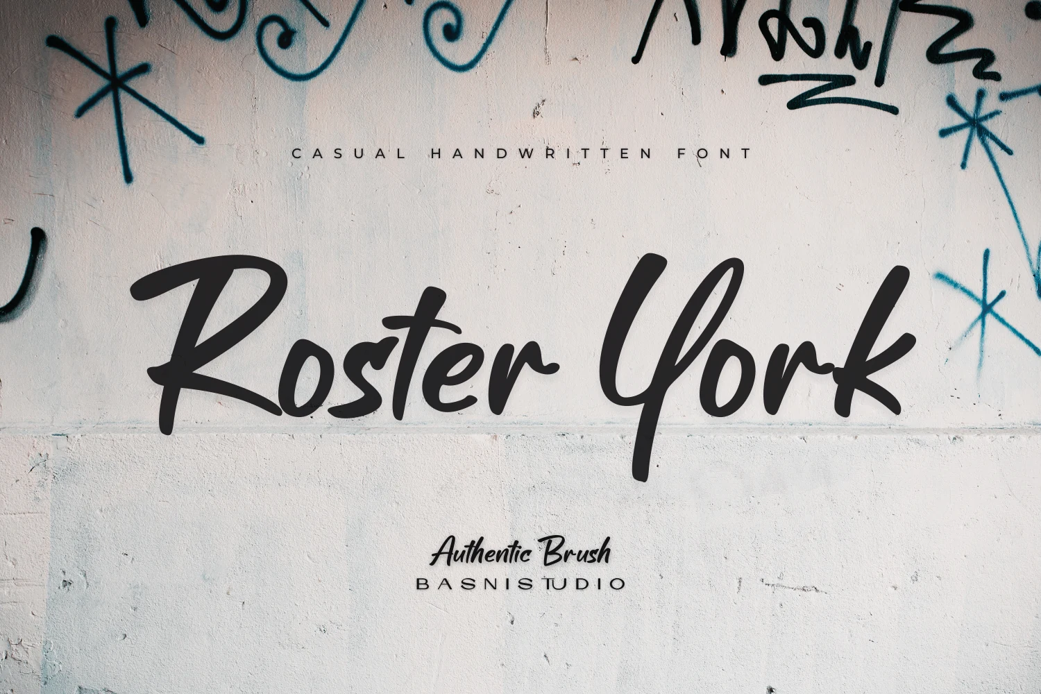 Roster York Font preview in bold black brush script with sweeping handwritten strokes