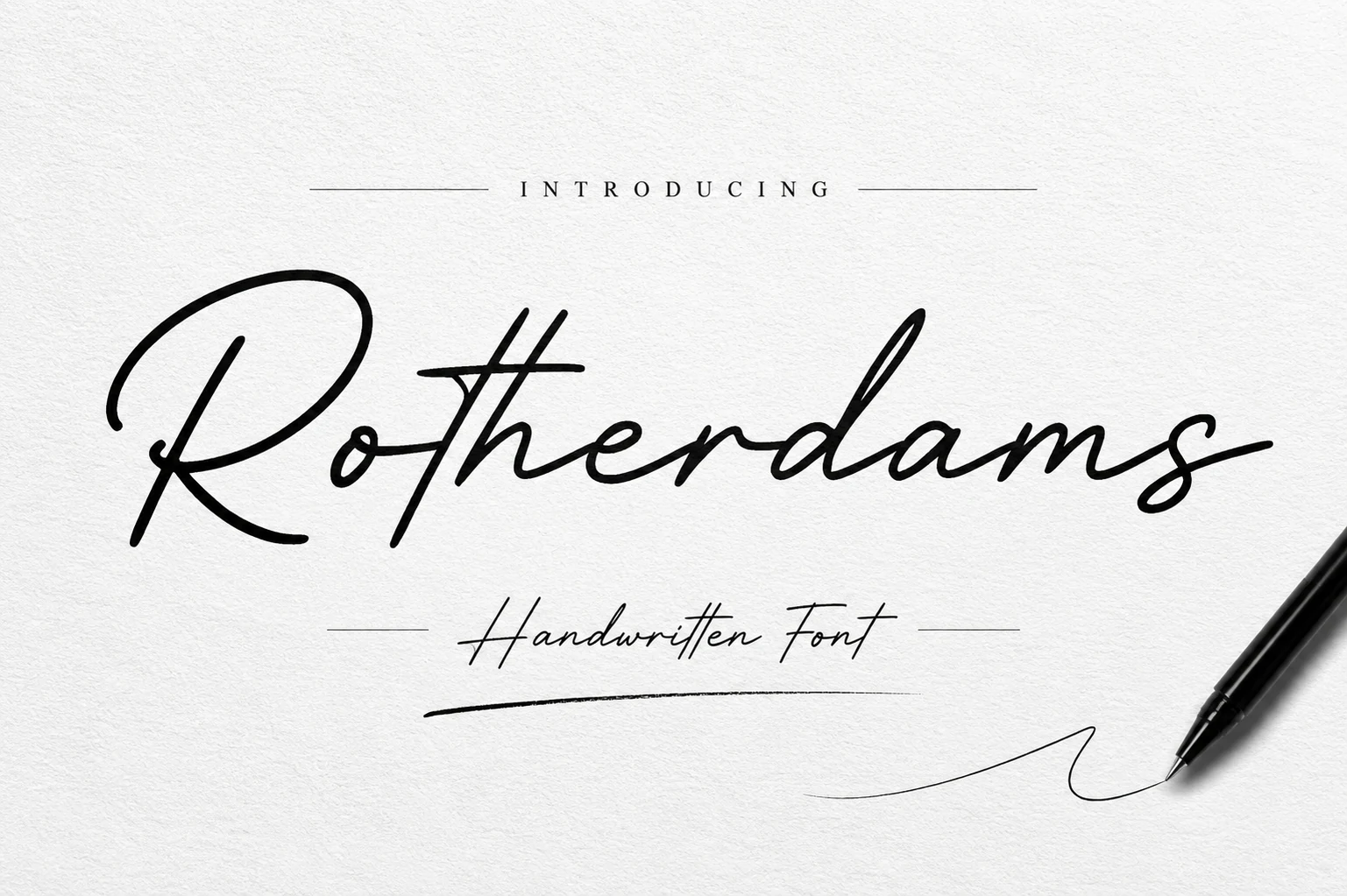 Rotherdams Font black handwritten signature script with flowing strokes