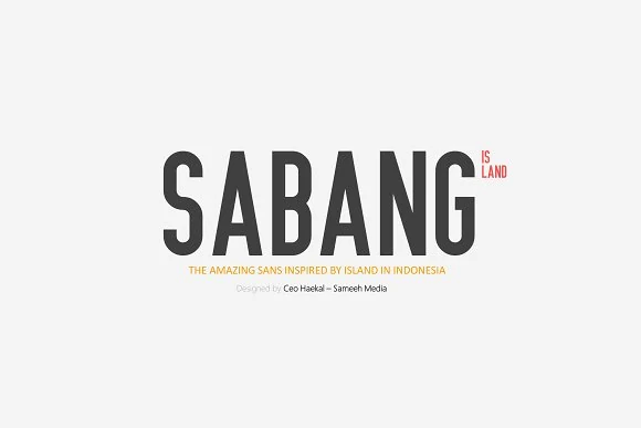Sabang Island Font preview with tall condensed bold sans serif lettering