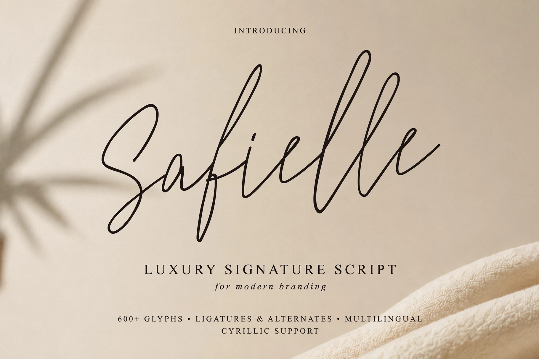Safielle Font preview in thin black signature script with tall loops and elegant handwritten lines