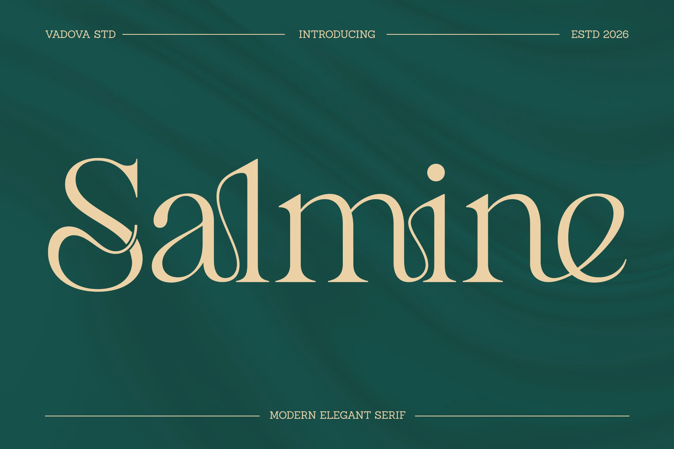 Salmine Font preview with cream high-contrast serif lettering and flowing ligatures