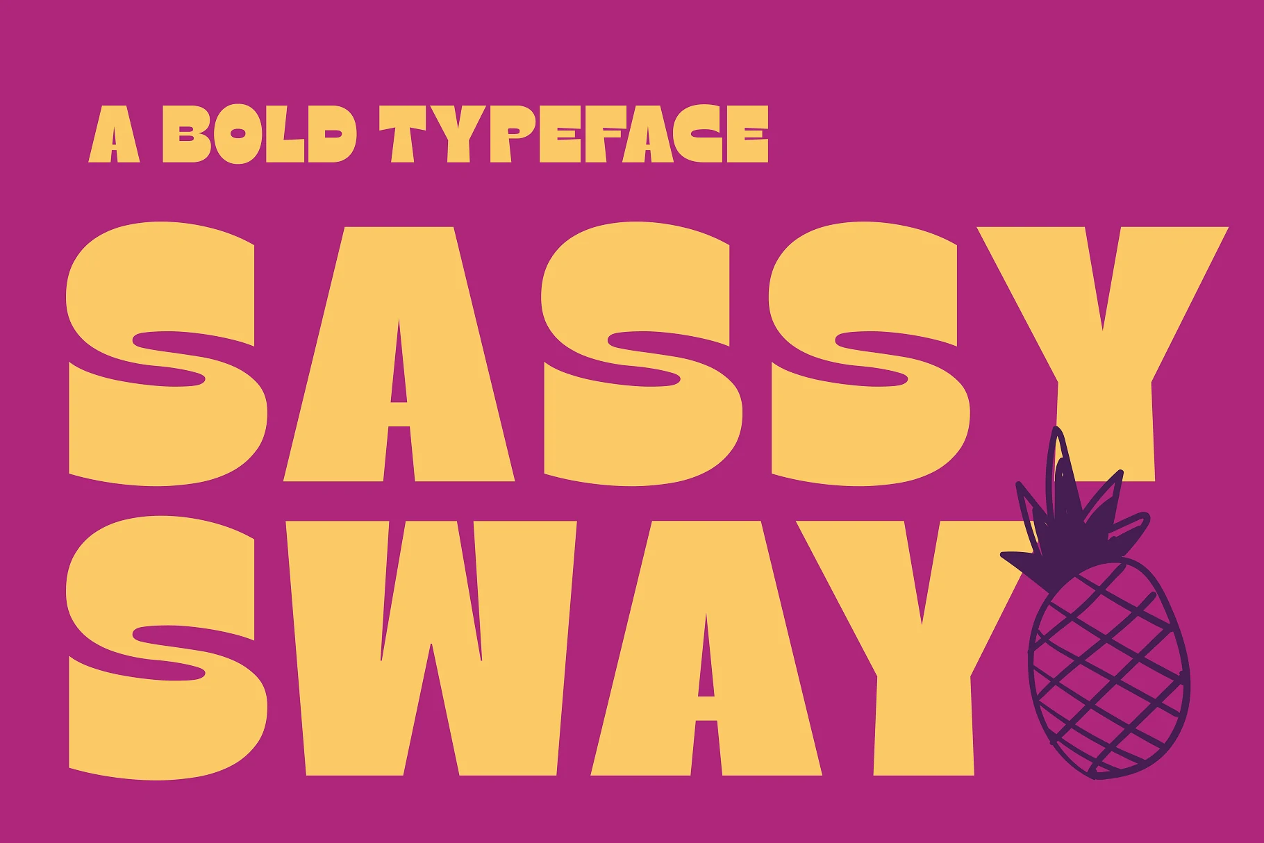 Sassy Sway Font preview with bold yellow chunky geometric display lettering