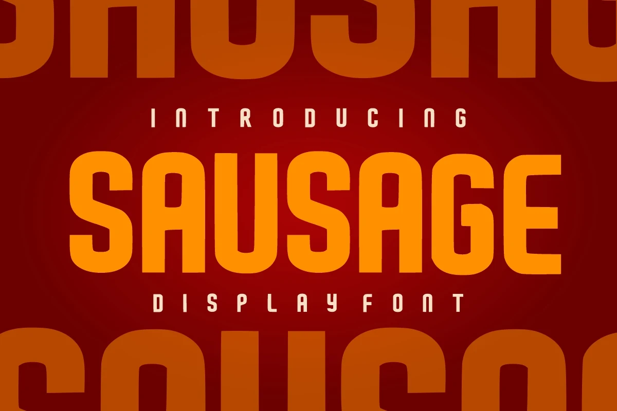 Sausage Font preview with bold orange all-caps rounded display lettering