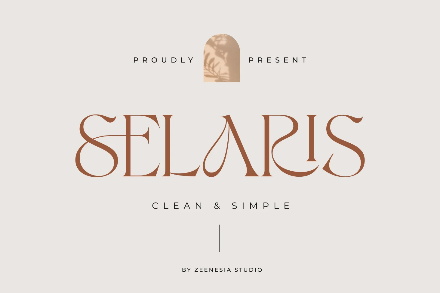 Selaris Font preview in warm brown elegant serif lettering with delicate high-contrast strokes