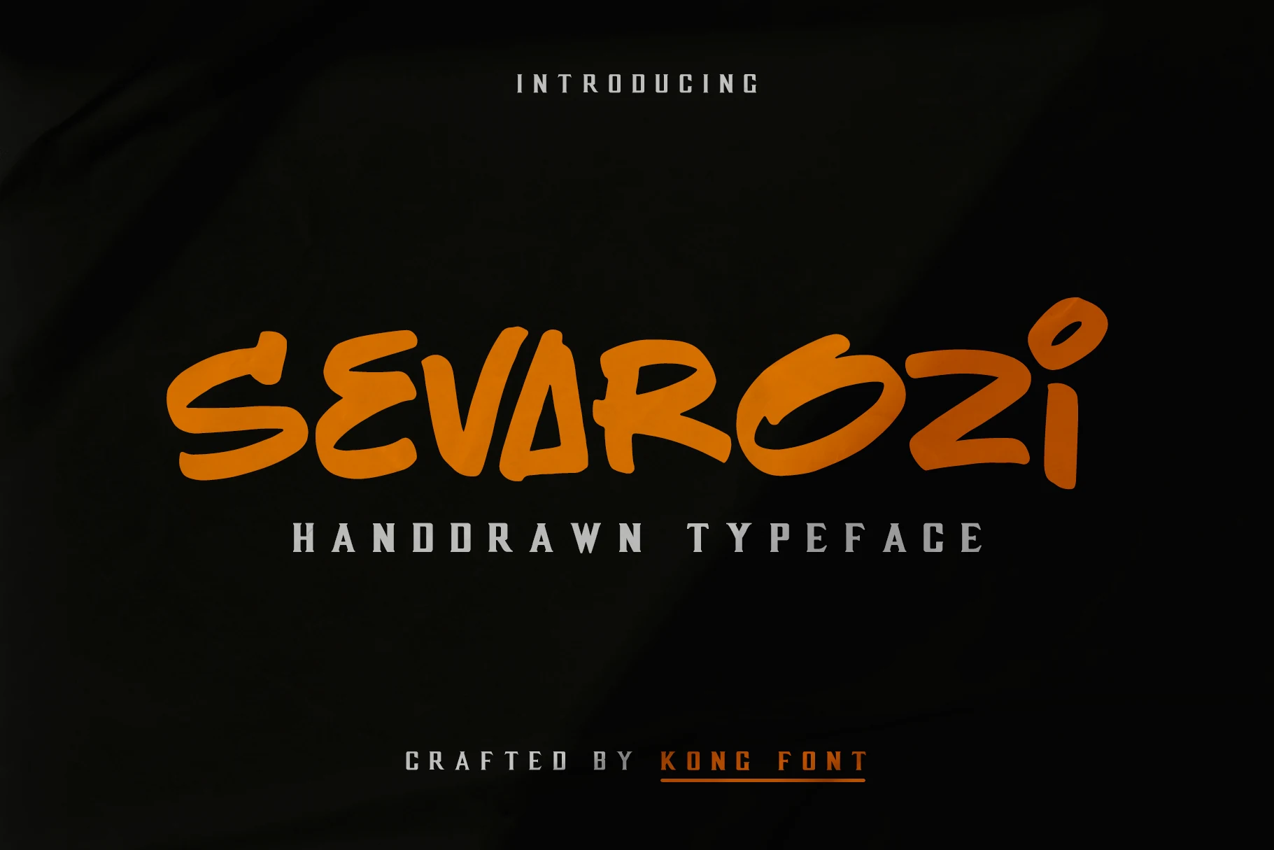 Sevarozi Font preview with bold orange handdrawn lettering and chunky rounded strokes