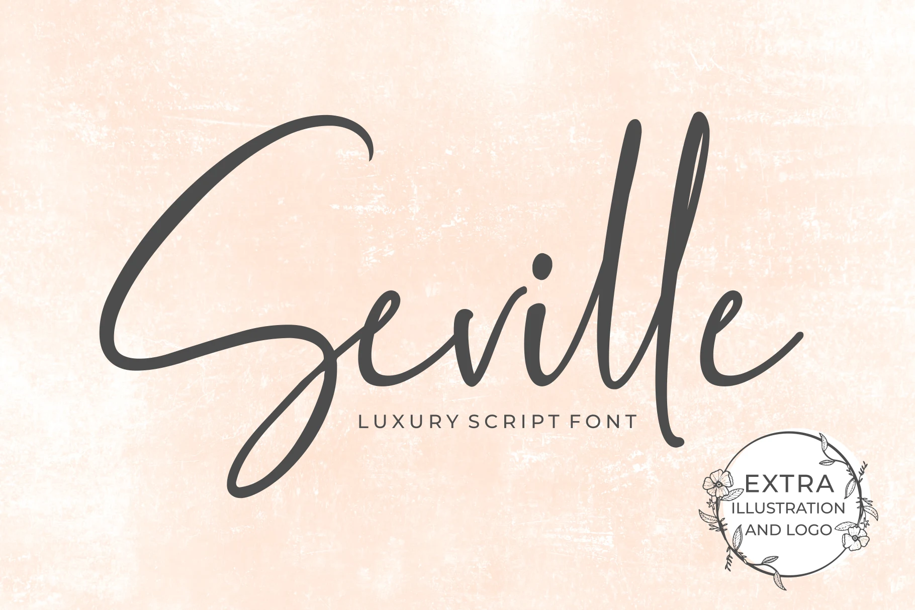 Seville Script Font preview in charcoal handwritten script with a sweeping capital S and tall slim letterforms