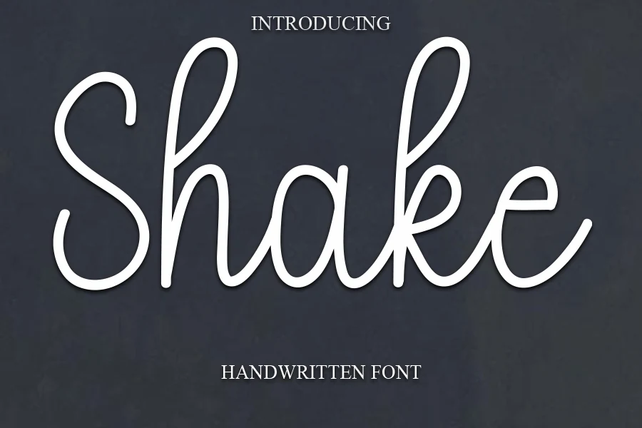 Shake Font preview in thin white handwritten script with tall loops and smooth strokes
