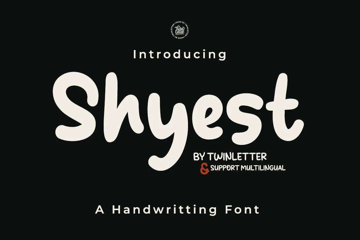 Shyest Font preview in chunky cream handwritten lettering with rounded playful strokes