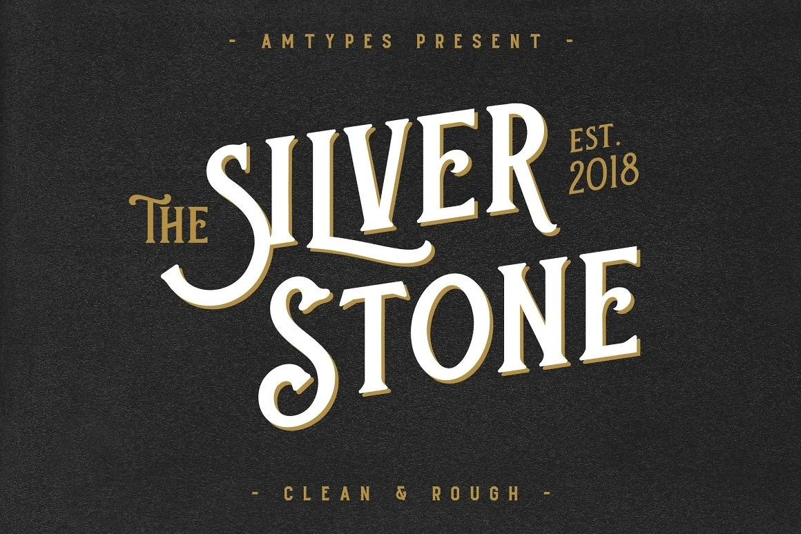 Silver Stone Font vintage serif preview with bold cream lettering and decorative swashes