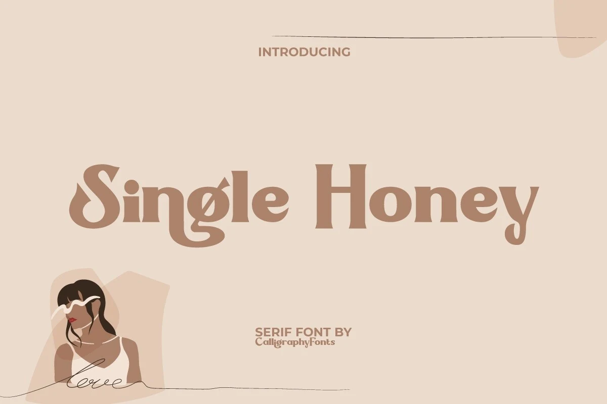 Single Honey Font preview with retro brown serif lettering and soft rounded vintage shapes