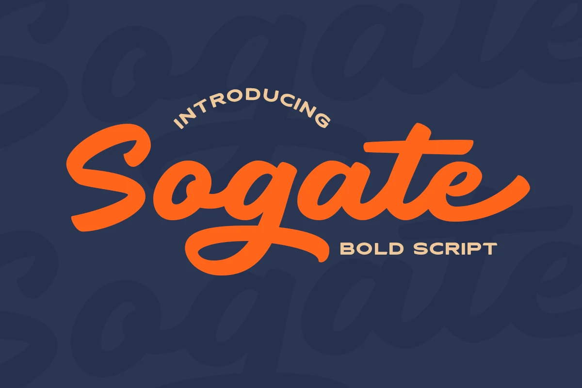 Sogate Font preview in bold orange retro script with a sweeping underline