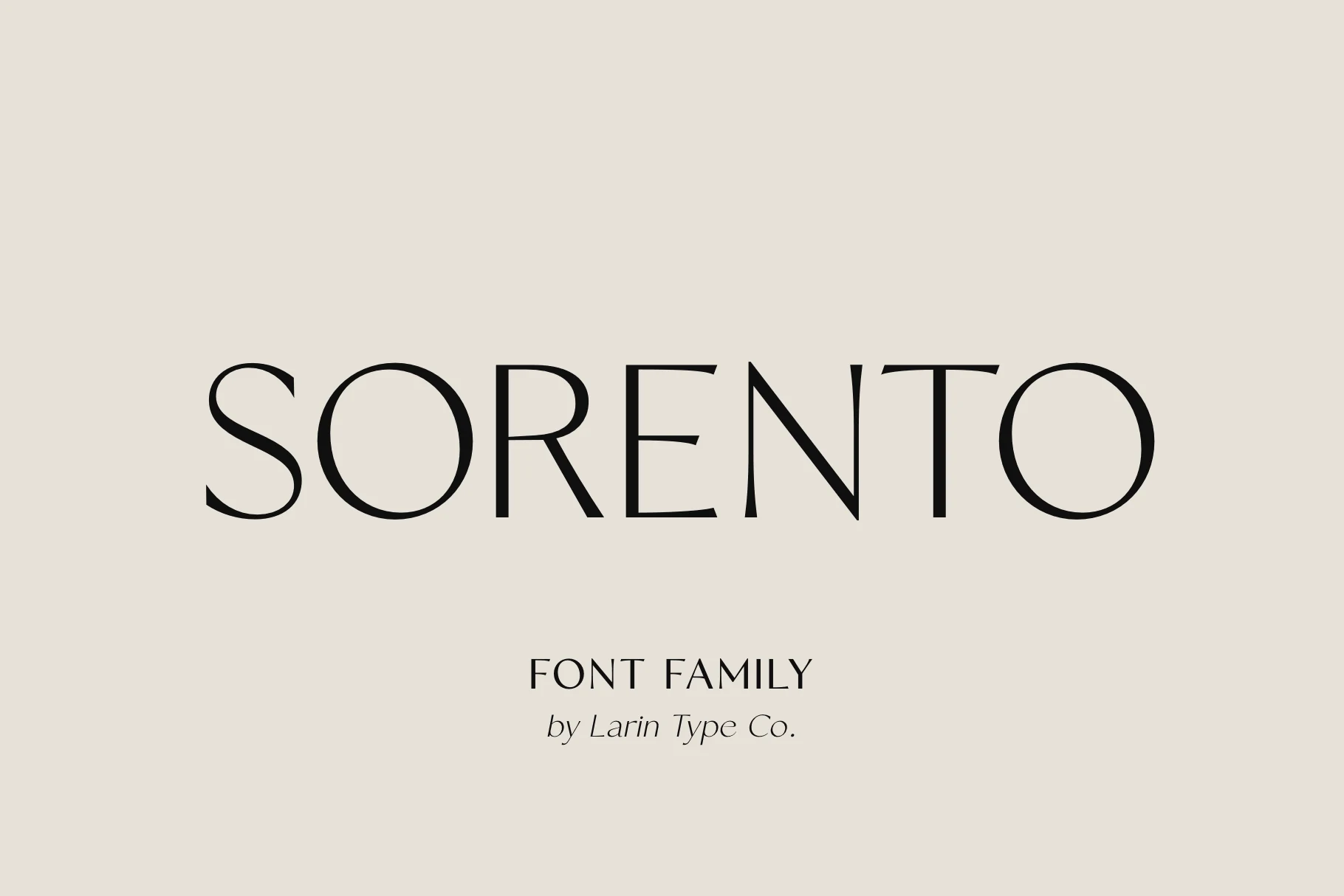 Sorento Regular Font preview with tall refined serif capitals, sharp details, and clean spacing