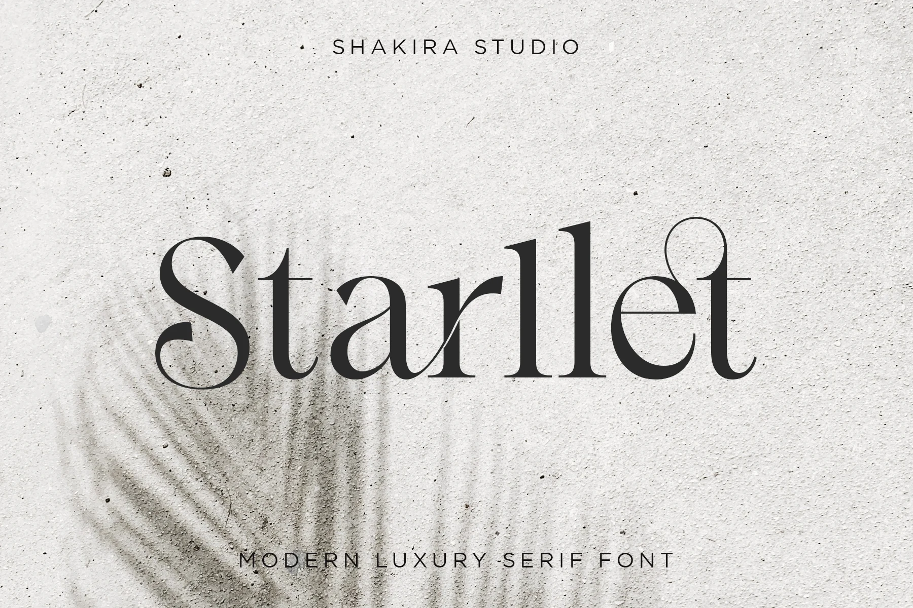 Starllet Font preview in black high-contrast serif lettering with curved terminals on a textured light background