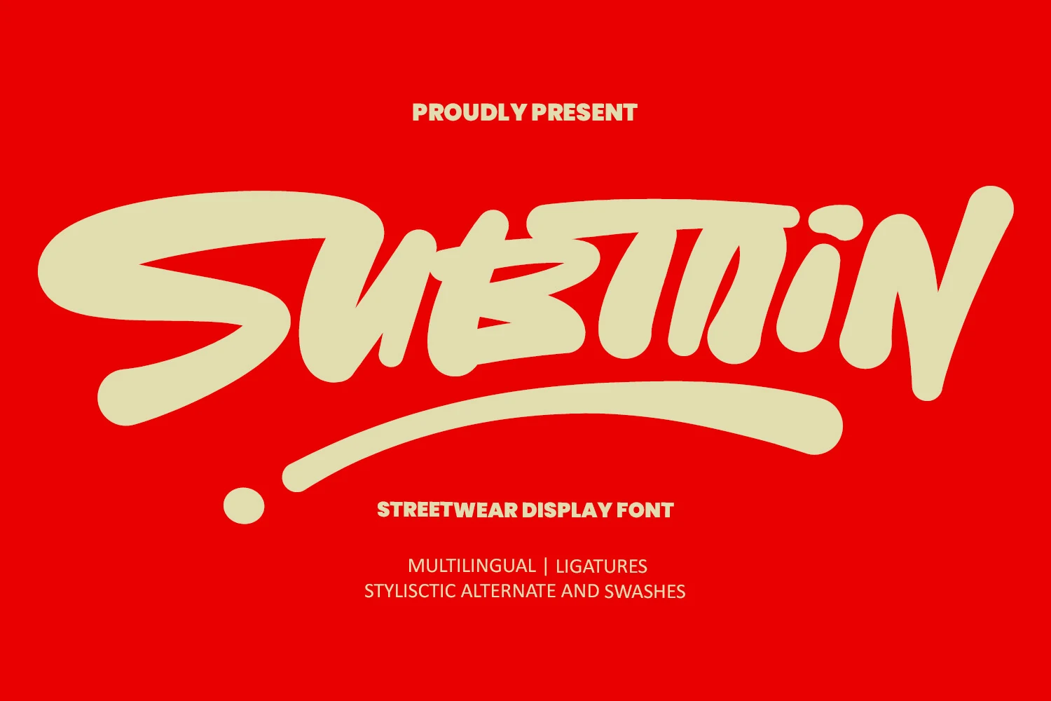 Subtain Font preview in chunky beige graffiti-style lettering with thick strokes and a sweeping underline