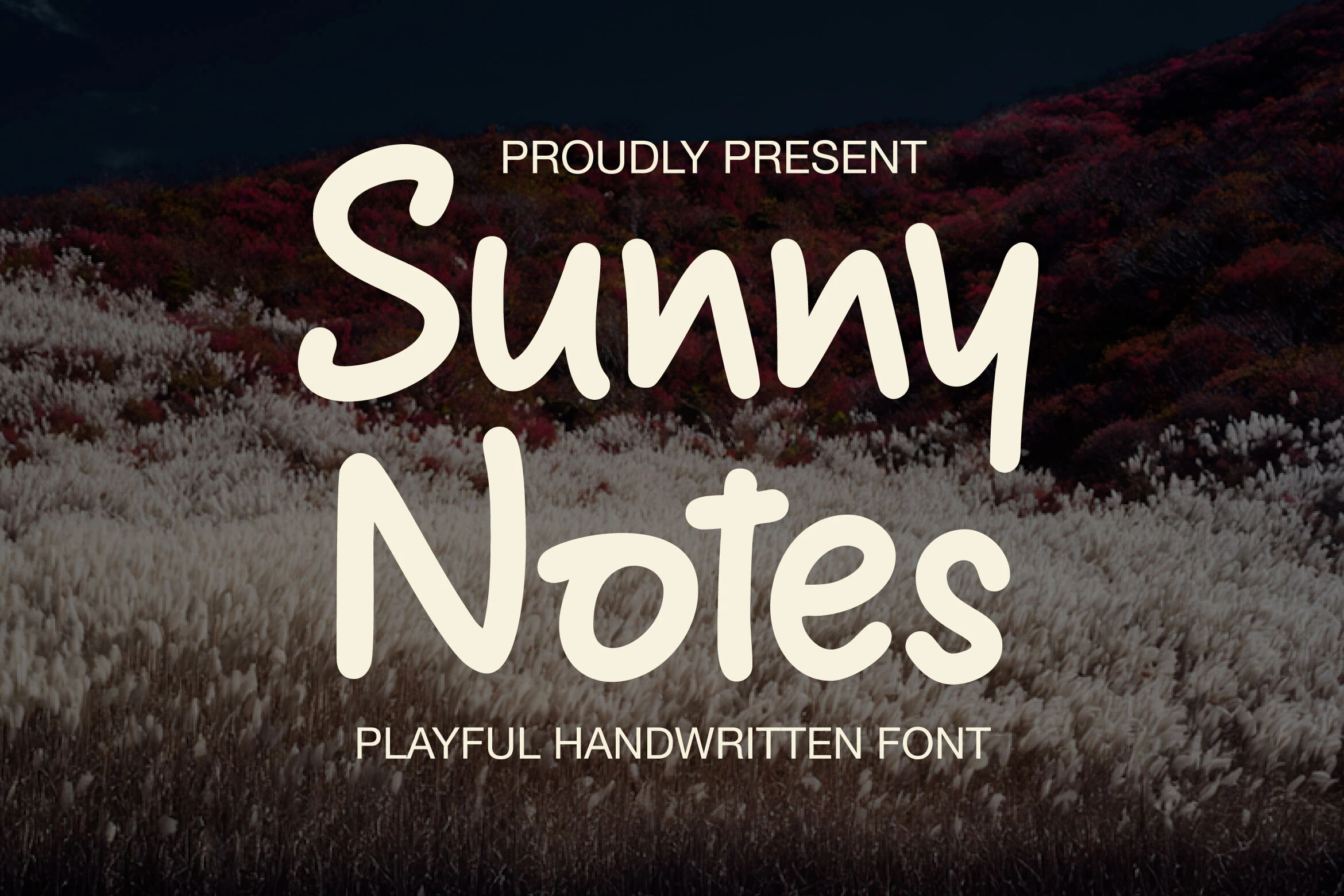 Sunny Notes Font preview with rounded cream handwritten letters and playful uneven shapes