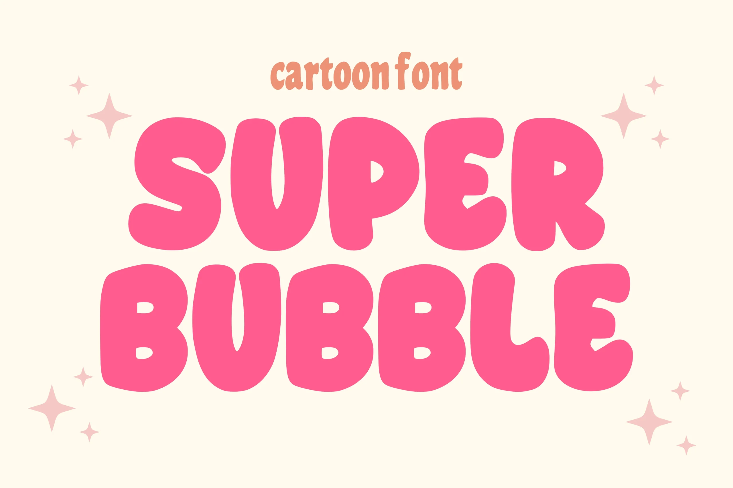 Super Bubble Font preview with pink chunky rounded cartoon bubble lettering