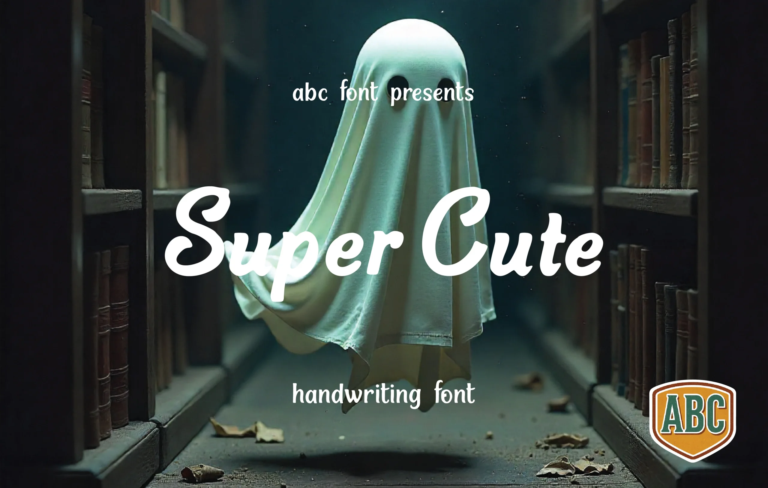 Super Cute Font preview with bold white handwritten script letters and looping curves