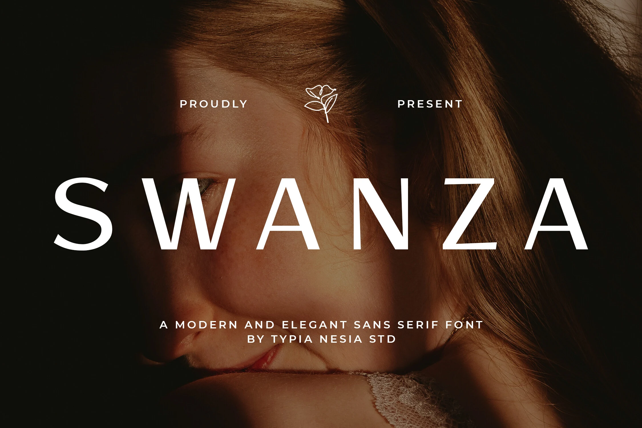 Swanza Font preview with wide-spaced clean uppercase sans serif lettering