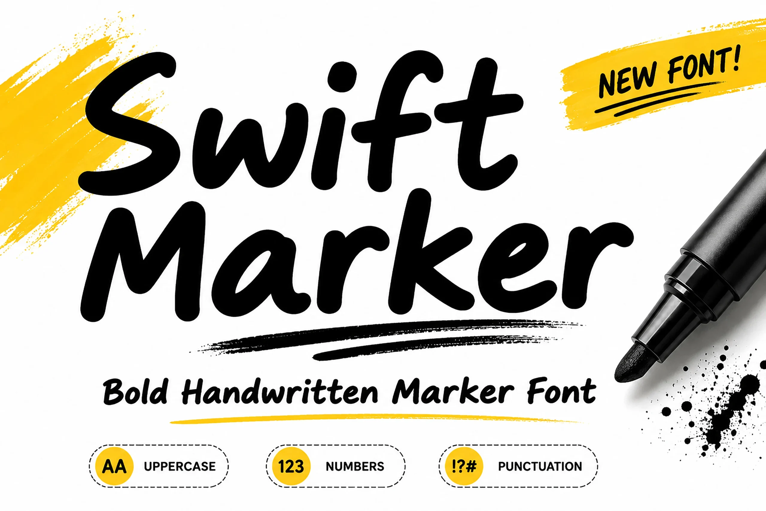 Swift Marker Font preview with bold black rounded marker lettering