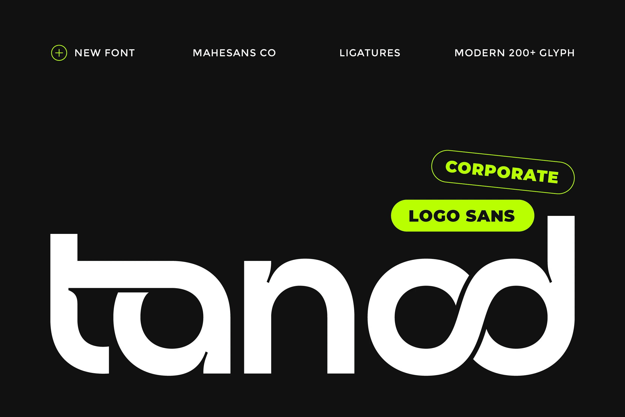 Tanod Font preview with bold rounded white sans serif lettering for logo design