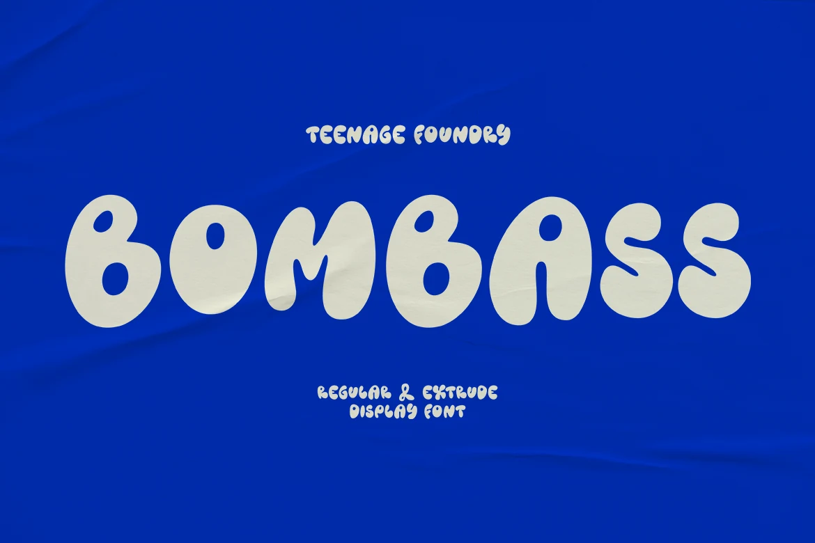 Tf Bombass Font preview in rounded cream bubble lettering