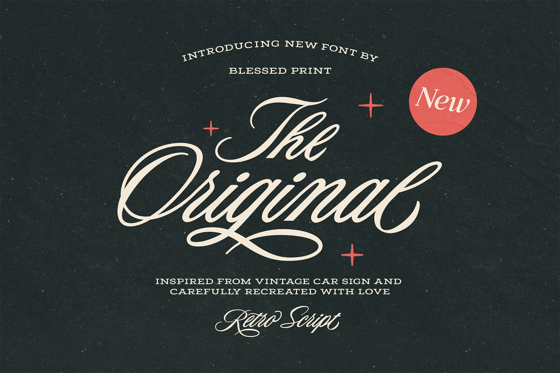 The Original Script Font preview with cream retro script lettering and long flowing swashes