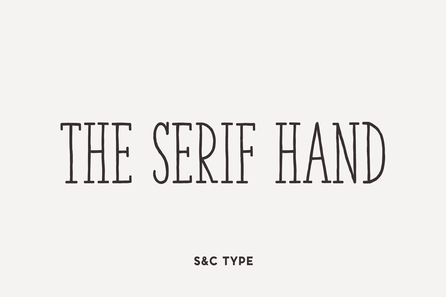 The Serif Hand Font preview in tall narrow handwritten serif uppercase lettering