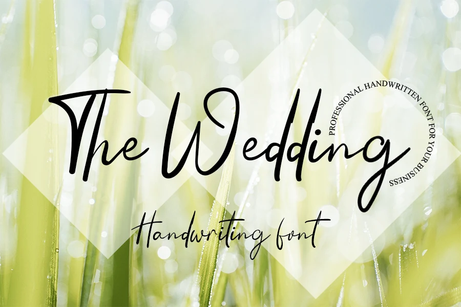 The Wedding Font preview with slim handwritten script, tall ascenders, and a flowing baseline