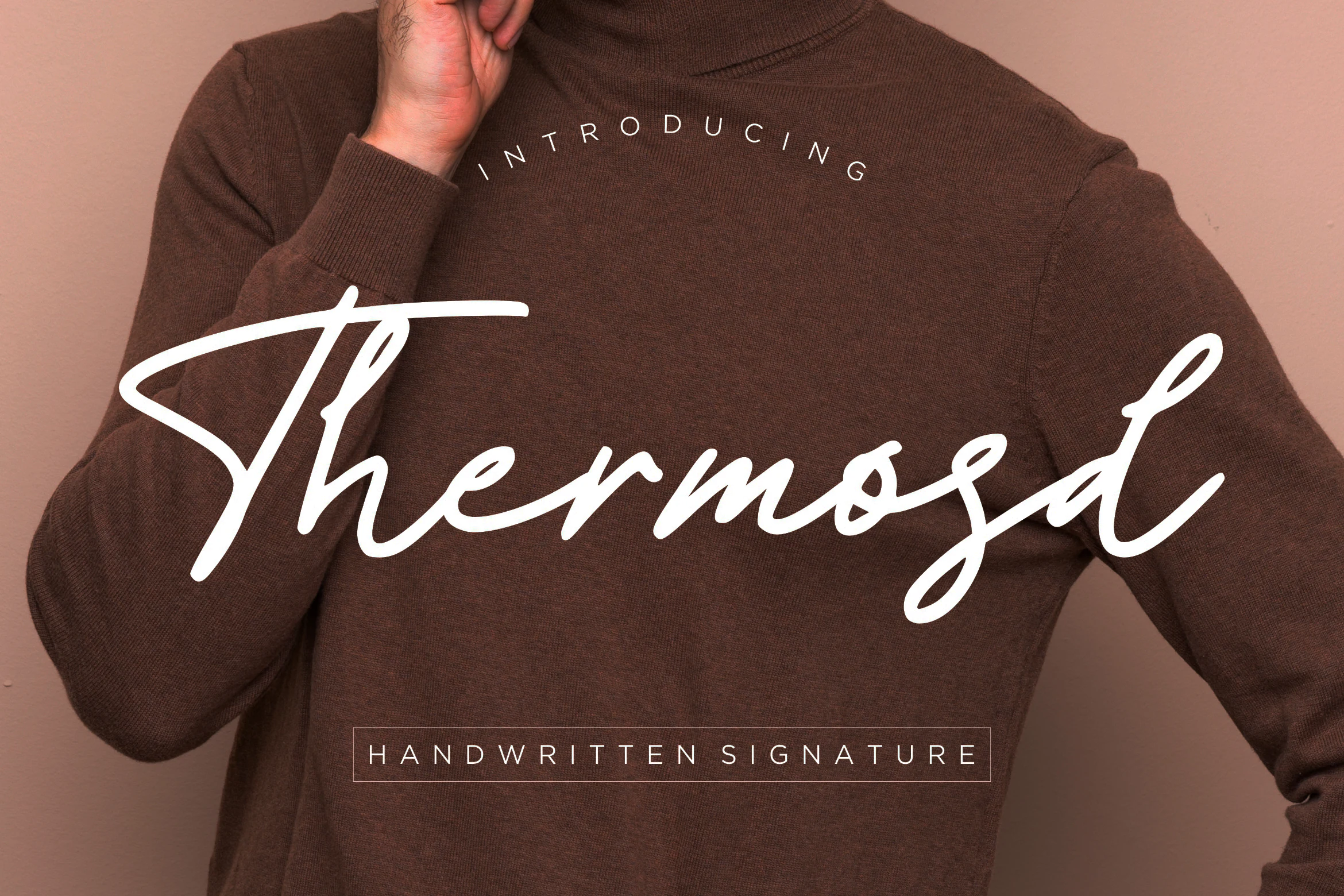 Thermosd Handwritten Signature Font preview with bold connected script, sweeping capital, and long strokes