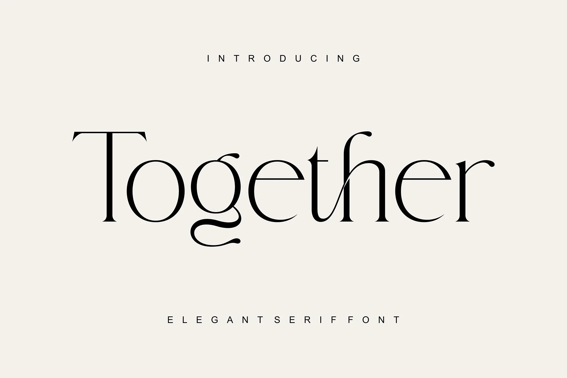 Together Font high-contrast elegant serif preview with thin hairlines and looping lowercase g