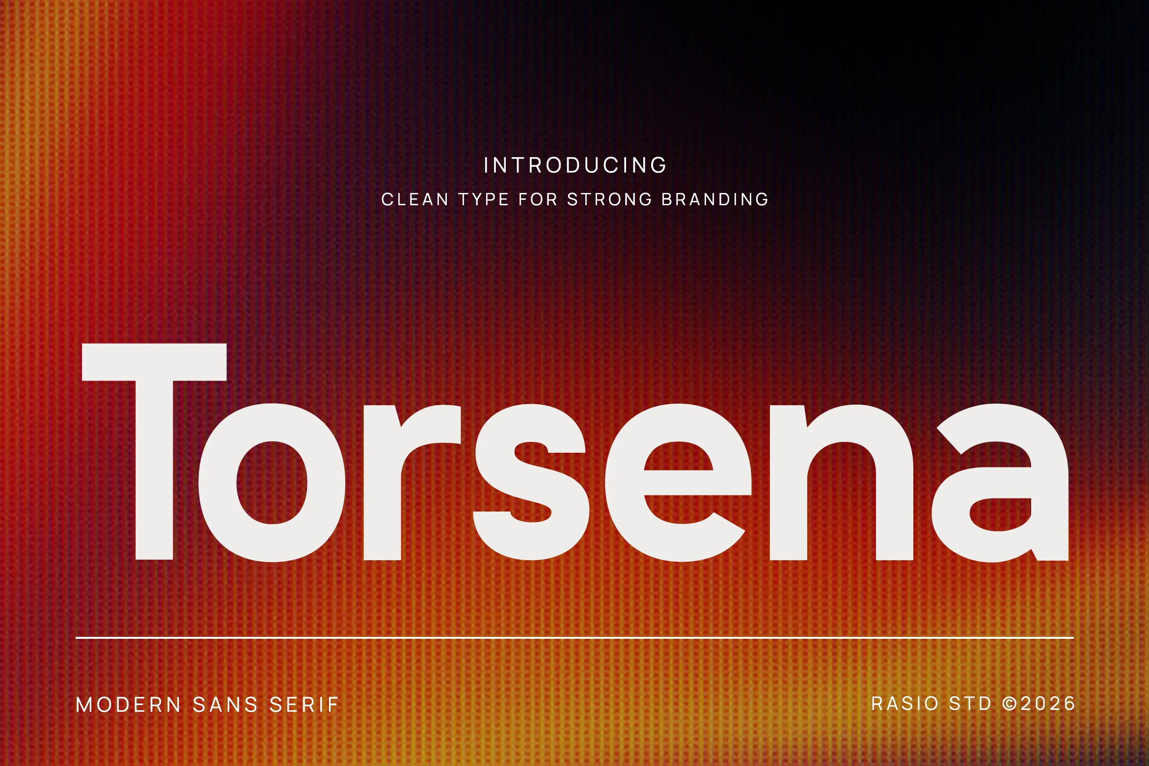 Torsena Font preview with bold geometric sans serif lettering and heavy display style