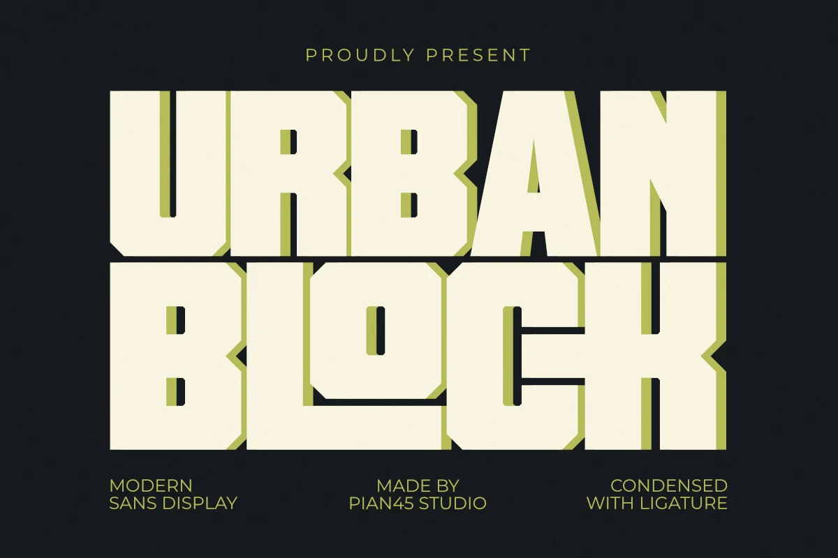 Urban Block Font preview with massive cream block sans display lettering