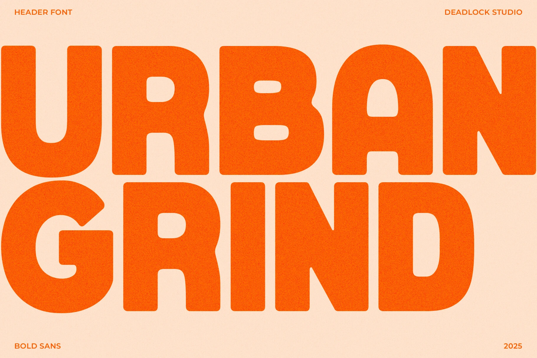 Urban Grind Font preview in bold rounded orange sans serif lettering for poster headlines