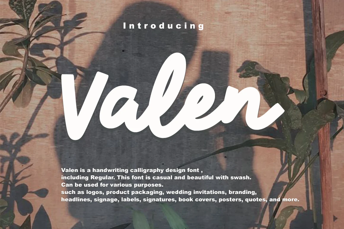Valen Font preview in bold white rounded handwritten script