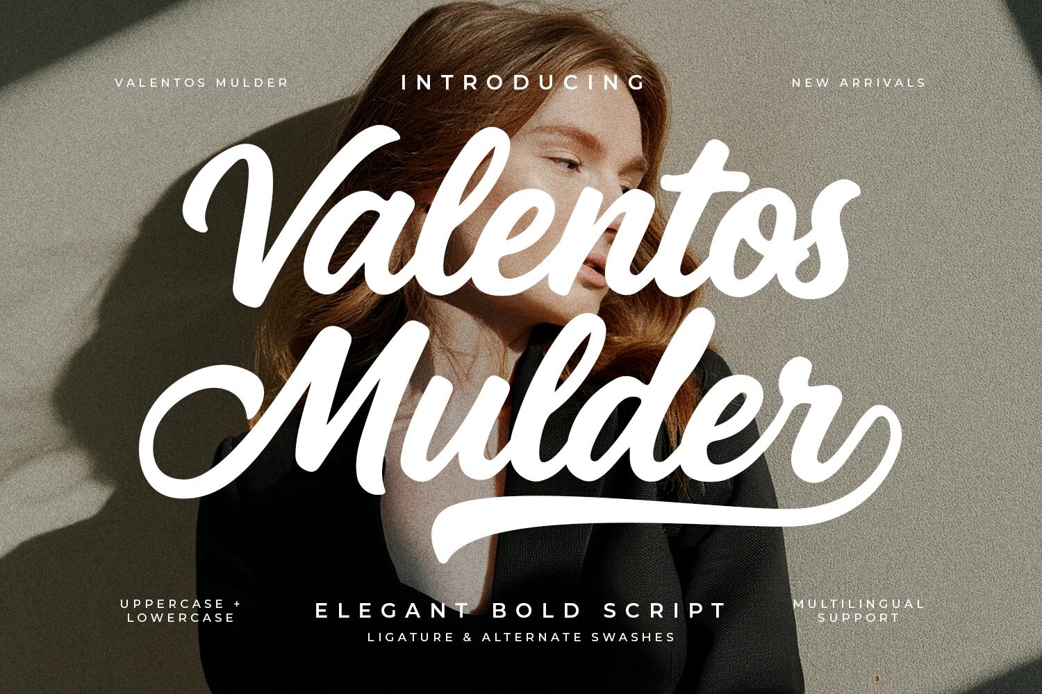 Valentos Mulder Font preview in bold white script with thick strokes and sweeping swashes