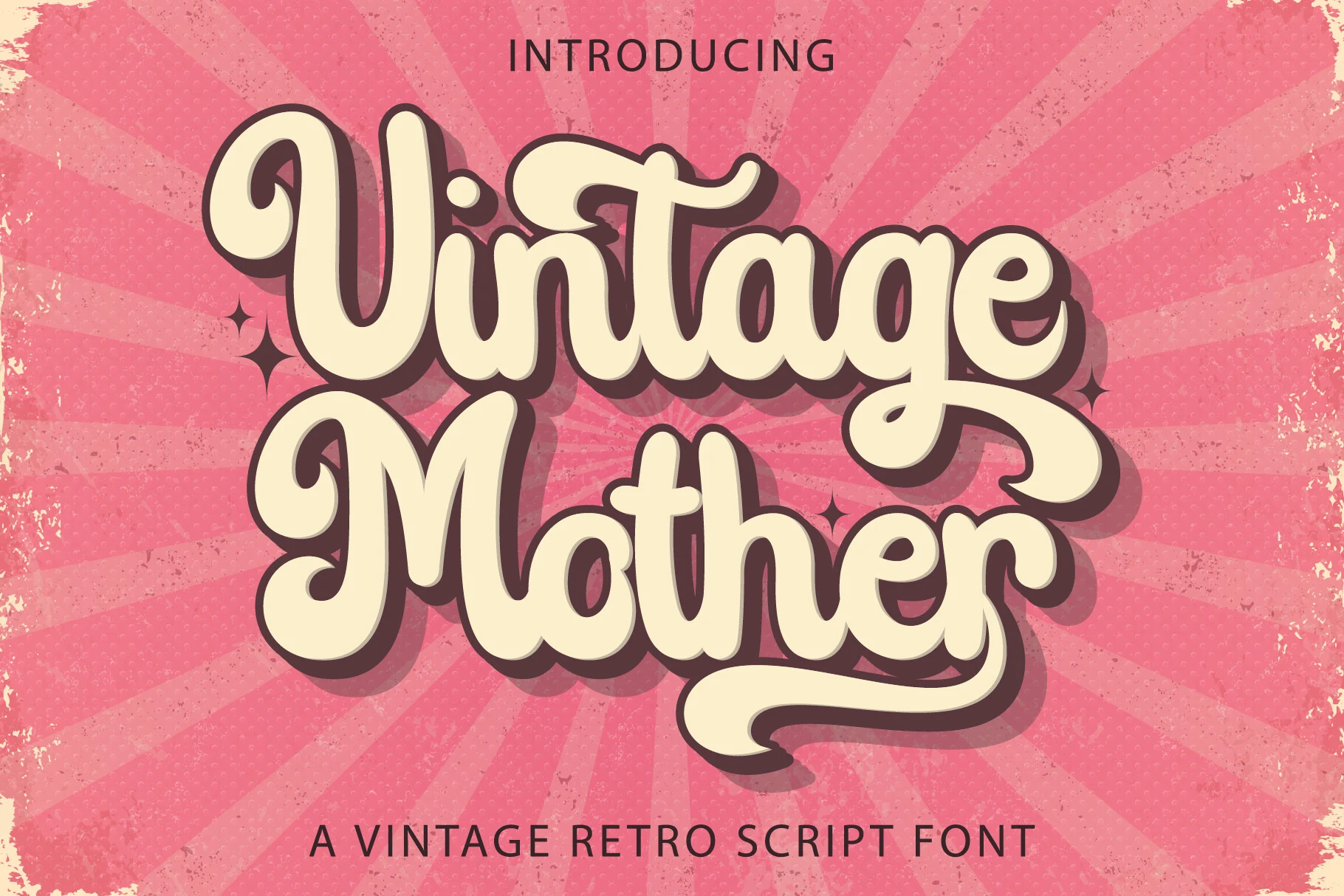 Vintage Mother Font preview in bold retro script with rounded cream letters and dark shadow